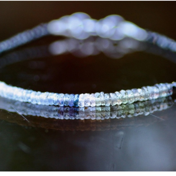 Natural Black Spinel, Green, Purple Sapphire Bracelet Handcrafted 14k White Gold - Picture 7 of 9